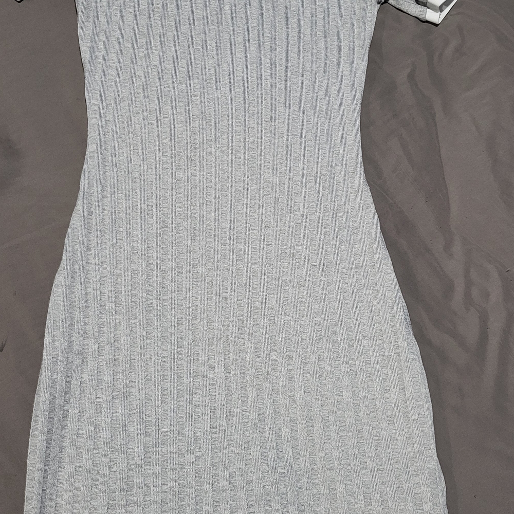 Divided Gray Ribbed Bodycon Dress - Picture 3 of 5